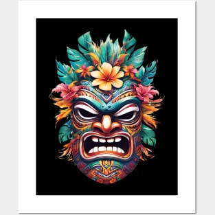 Floral Tiki Mask Hawaiian Posters and Art